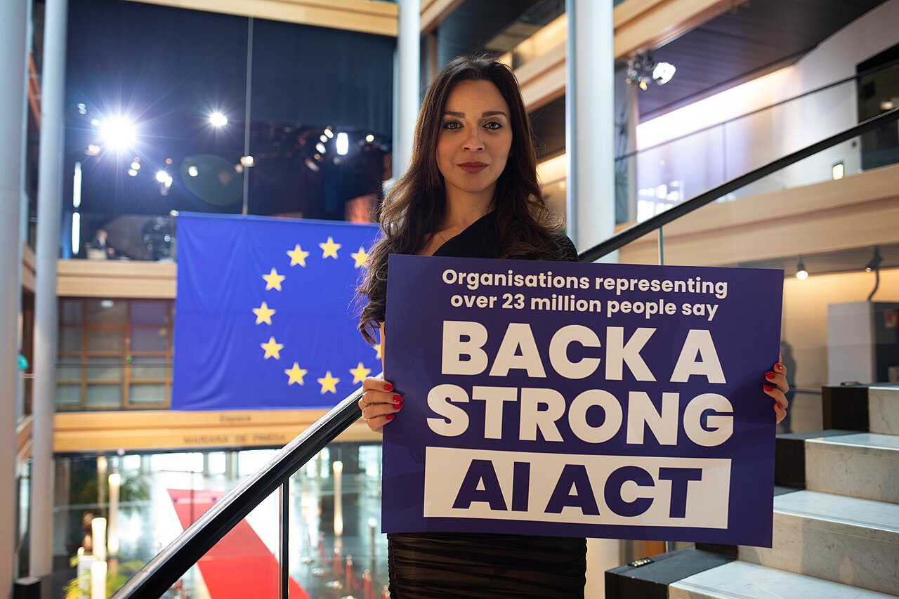 EU AI Act — brochure in front of the European Parliament in Strasbourg