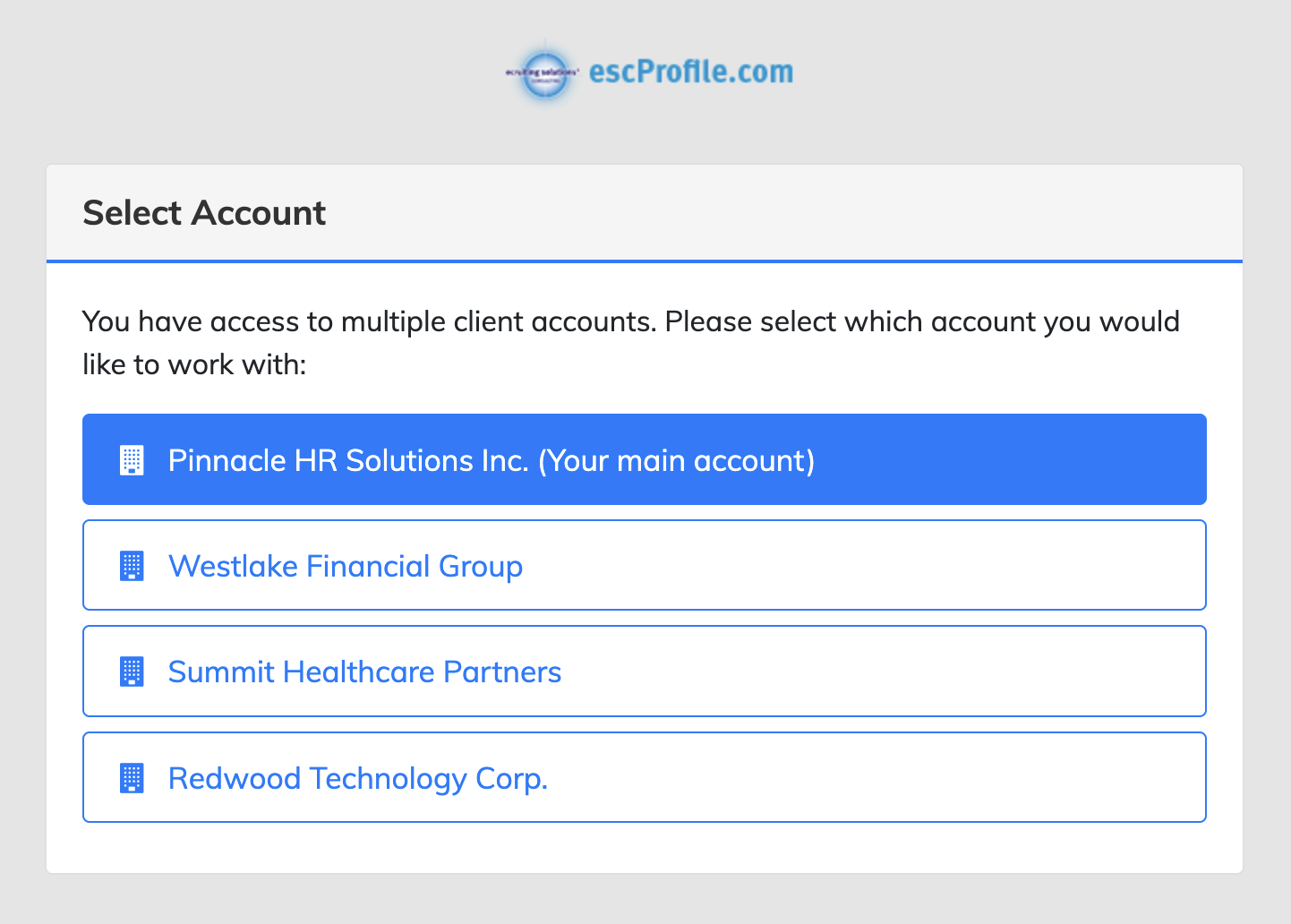 Partner Account - Select Client